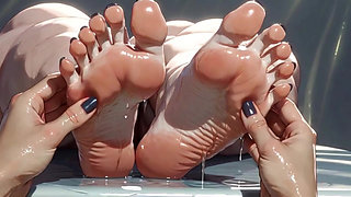 SSBBW Oil Foot Massage Close up - Big Beautiful Feet & Toes