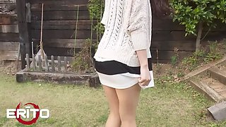 Erito - crazy babe plays with her snatch outdoors before getting screwed hard On The Couch