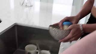 Humping in kitchen with big boobs stepmommy