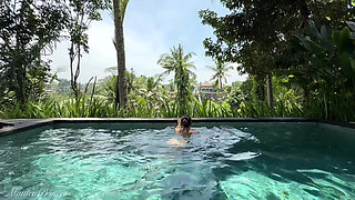 Teasing in See-thru Dress Outdoor at the Pool, Strip