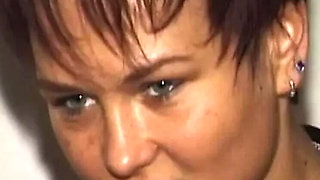 German short-haired slut swallows cum after rough doggy style fuck