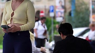 Outdoor anal solo and masturbating blonde