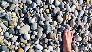 Amateur MILF Goddess Lena Naked Beach Masturbation with Big Natural Tits & Foot Fetish