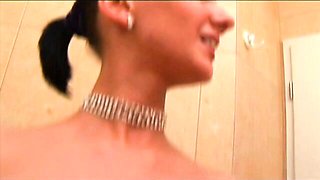 Pissing and solo masturbation with a glamorous brunette Destiny