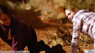 Petite teen Brooke Johnson eats Rebel Rhyder's big blonde ass outdoors in nature