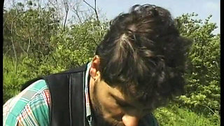 Slutty brunette slammed anally outdoors