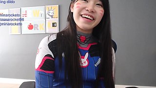 Japanese teen spreads legs for toys and cock