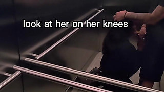 Shy Girl Gets Convinced in Elevator to Swallow a Stranger's Cum