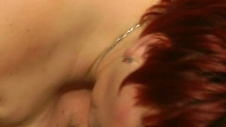 Takes the Full Load in Her Face. Semen on Her Cheek, Chin, and Lips, Red Hair, Glistening Skin. a Long Shot.