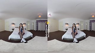 Brook L - Brunette Schoolgirl Solo Striptease On The Bed