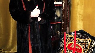 Outdoor solo masturbation scene with curly blonde