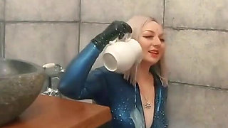 Bath Relax in Latex Rubber with Milk, Romantic Funny Fetish Video
