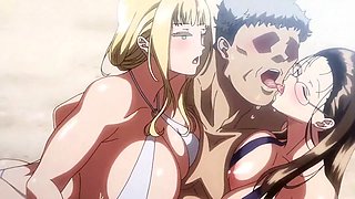 Japanese student in animated threesome deep-throat action with an internal cumshot