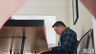 Perv Dude Goes Nuts In Hardcore Bisexual 3-some With His Hunky Stepson And His Alluring Slim GF