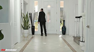 Cheating Secretary Juliana Marie Drops to Knees for Intense Deep-Throat Slam