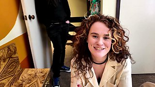 Brunette teen swallowing cum in POV blowjob