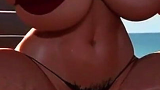 Giant Tittied MILFs Breastfeed Lesbians on the Beach