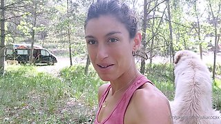 Amateur young brunette enjoys dildo on solo masturbation