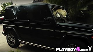 Huge boobs cougar and horny Latin washing car