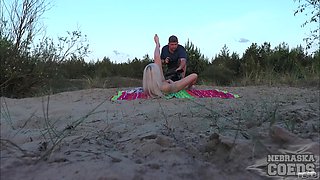 Blonde Beach Orgasm at Sunset