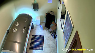 Czech Solarium 138 Brunette Slut Plays with Her Pussy in Solarium