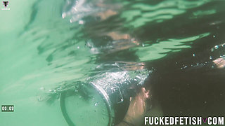 Free Diving Fins Under Open Sea Sexy Latina Goddess