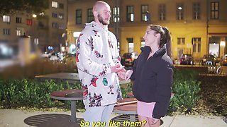 Picked up and fucked with creampie tiny Italian brunette