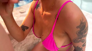 Dashing Busty Tattooed Latina Hottie Sucks a Dick & Enjoys Wild Sex By the Pool