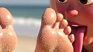 Fat Woman Licking Sandy Feet of Skinny Girl - Beach Humiliation
