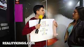 Alexis doll visits jordi's porno supermarket & wins the challenge to fit a large dildo in her butt - reality kings