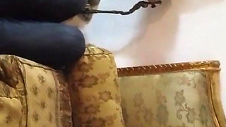 Worshiping the feet of a tattooed gothic lady