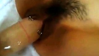Giant Dildo in Pierced Pussy - Asian Amateur Gapes