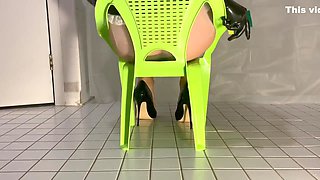 Washing A Little Green Chair - High Heel Fetish Legs Pantyhose French Maid