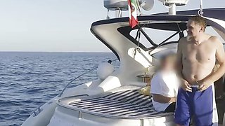 Chubby cougar fucks a large dick on a boat