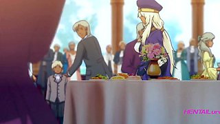 Titan dominates bride in bed after erotic anime feast