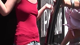 Lux Kittens Scene 4 Brunette and Blonde Busty MILF Lesbians Fucking on the Emergency Stairs