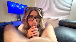 She rubs against my penis before sucking and riding it