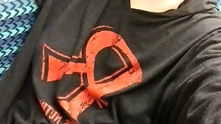 Pale Redhead Cums Hard on Hotel Couch