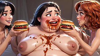 Obese Ugly Slave Covered in Food - Humiliated by Gorgeous Mistresses