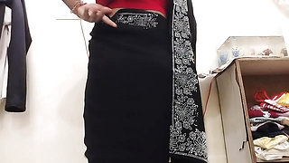 Desi Mona Show Boobs and nipple in black Sari