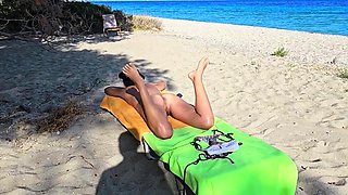 Sexy Hairy MILF Sunbathes Naked on the Beach and Pisses in Public