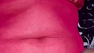 Horny wife masturbates and touches her huge tits