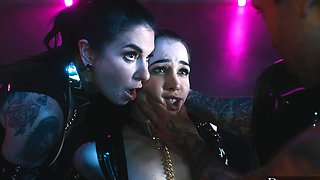 Small Hands and Joanna Angel in a kinky latex threesome