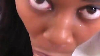 Ebon teen Miya Lushes POV blowjob and cum swallow