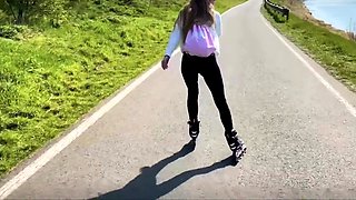 Roller skate fun ended up with Alexis Crystal swallowing