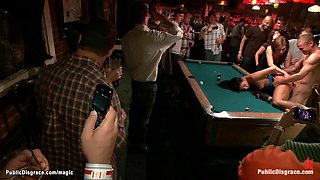 Bent over pool table slave fucked