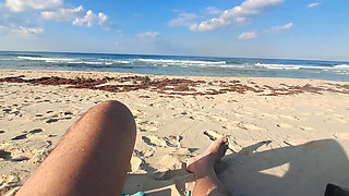 MILF Sucks Cock and Swallows Cum on the Beach POV