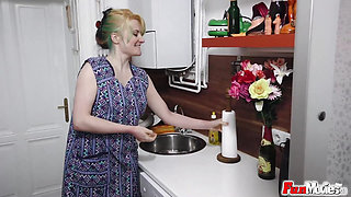 Cougar fucks a cake roll stand