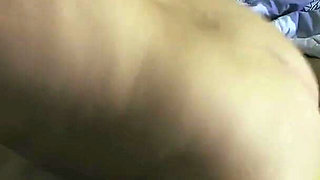 Almost Caught Cheating! Stepfather Fucks Stepdaughter and Creampie Her on One Bed with His Wife