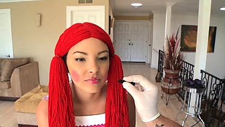 A super sexy brunette massages her big boobs